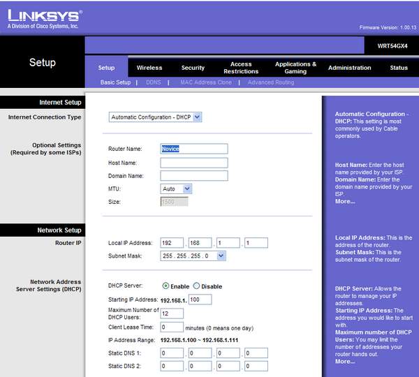 Linksys setup opening page